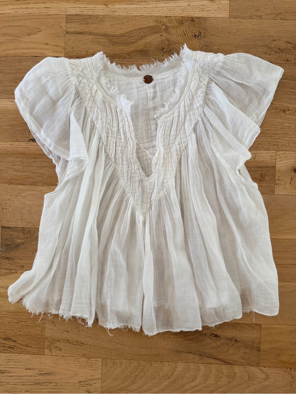 Free People White Gauze Flutter Sleeve Peasant Blouse